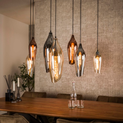 Hanglamp gekleurd glas Tora zwart met 7 lampen - sfeerfoto