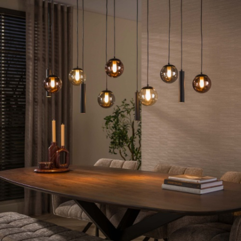 Hanglamp glazen bollen met 11 lampen Hano zwart - sfeerfoto