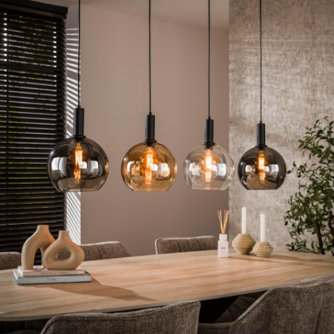Hanglamp glazen bollen 4 lampen Makalu zwart - sfeerfoto