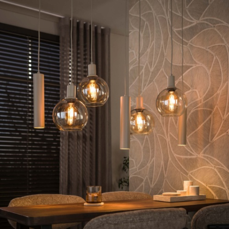 Hanglamp glazen bollen 7 lampen Makalu beige - sfeerfoto