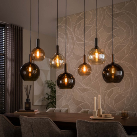 Hanglamp glazen bollen amber en bruin met 7 lampen Hela - sfeerfoto