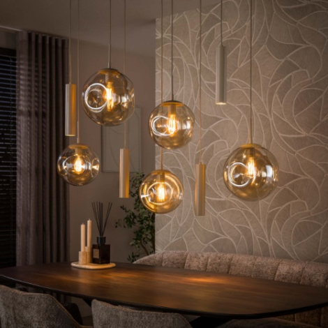 Hanglamp met glazen bollen Remo beige 9 lampen - sfeerfoto