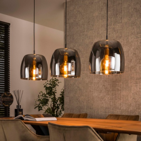 Hanglamp grijs smoke glas Mara met 3 kappen - sfeerfoto