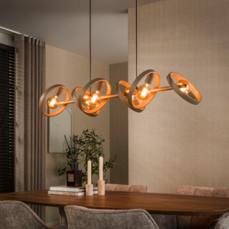 Hanglamp ringen beige met 6 lampen Lena - sfeerfoto