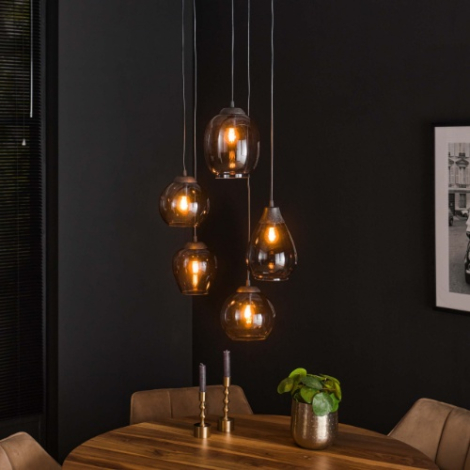 Hanglamp trappenhuis glas chroom 5 lampen Leno - sfeerfoto