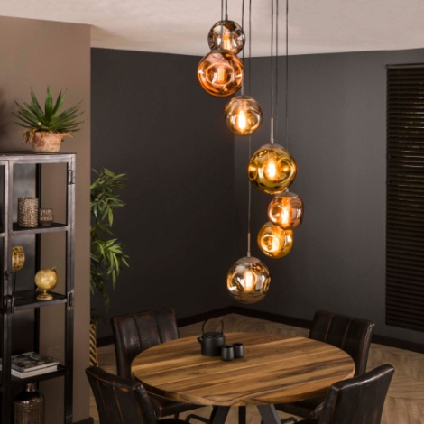 Hanglamp trappenhuis Remo oud zilver met 7 lampen - sfeerfoto