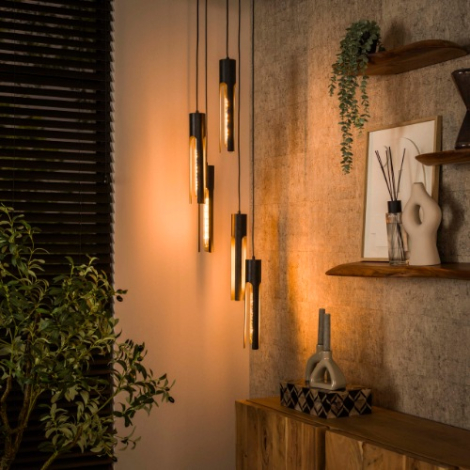 Hanglamp voor vide Aurel zwart met 5 cilinders - sfeerfoto