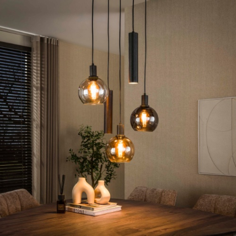 Hanglamp vide glazen bollen zwart 5 lampen Makalu - sfeerfoto