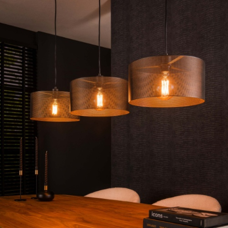 Hanglamp zwart metaal met 3 ronde kappen Alba - sfeerfoto