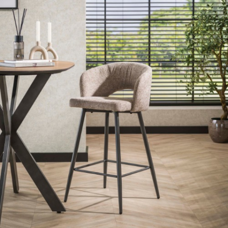 Hoge barkruk met rugleuning Marin beige stof - sfeerfoto