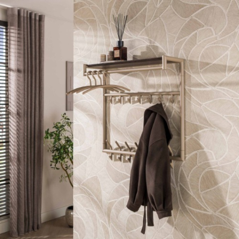 Hoge kapstok met roede en hoedenplank Kato 14 haken beige - sfeerfoto