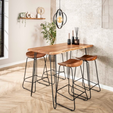 Houten bartafel 130 cm Brix acaciahout naturel met zwart frame - sfeerfoto