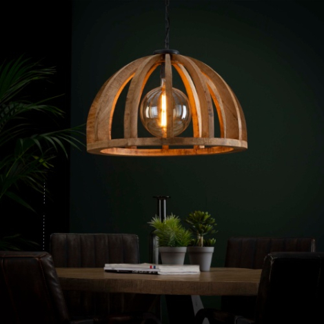 Houten hanglamp mangohout 60 cm Livo met ketting - sfeerfoto