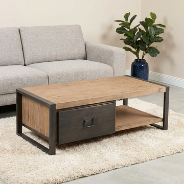 Salontafel industrieel 135 cm met lades.