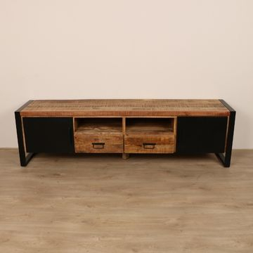 Tv meubel Bas mangohout 200 cm. Met twee deuren en twee laden.