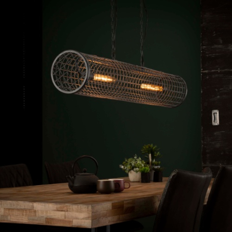 Industriële hanglamp van gaas 2 lampen Galen donkergrijs - sfeerfoto