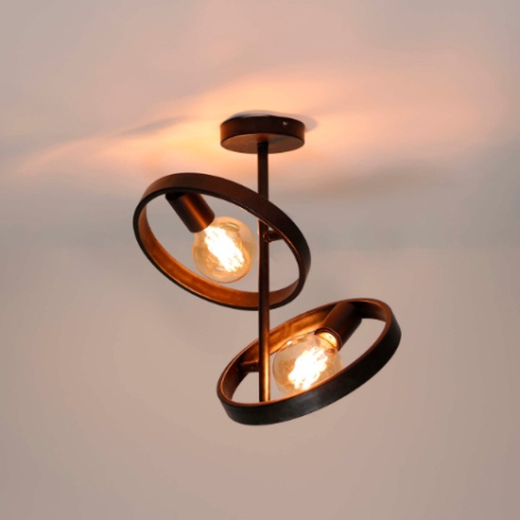 Industriële plafondlamp met 2 ronde frames Lena antraciet - sfeerfoto
