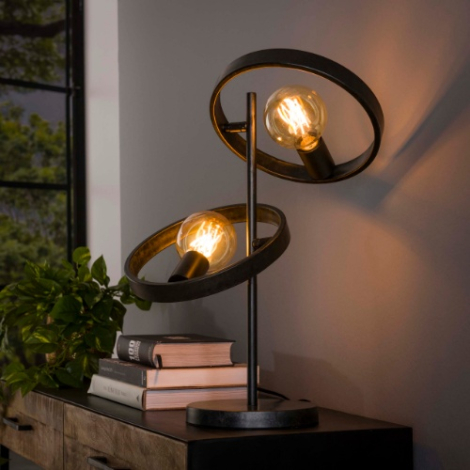 Industriële tafellamp met 2 lampen Lena antraciet - sfeerfoto