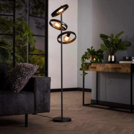 Industriële vloerlamp 3 ronde frames Lena antraciet - sfeerfoto