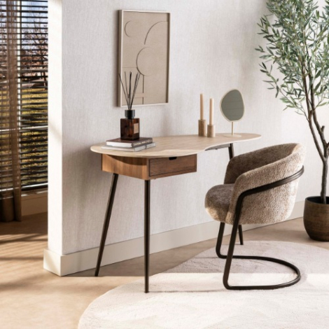 Kaptafel travertinlook met lade Ines 127 cm - sfeerfoto