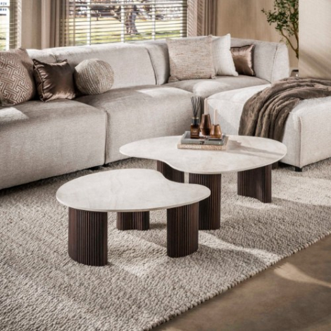 Keramische salontafel natuursteenlook Arda set van 2 102 cm - sfeerfoto