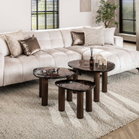 Koperen salontafel met gegoten glas Timo 62 cm - sfeerfoto