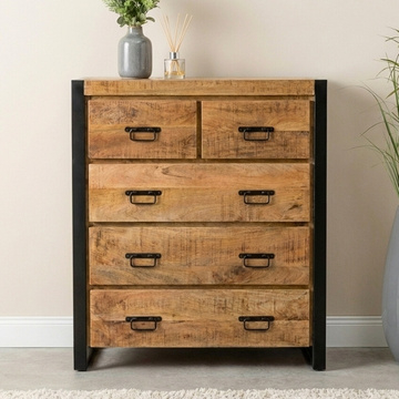 Ladekast mangohout met zwart stalen frame