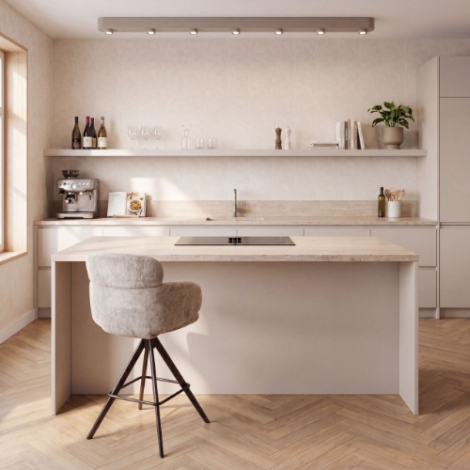 Lange plafondlamp met 7 spots Cleo beige 195 cm - sfeerfoto