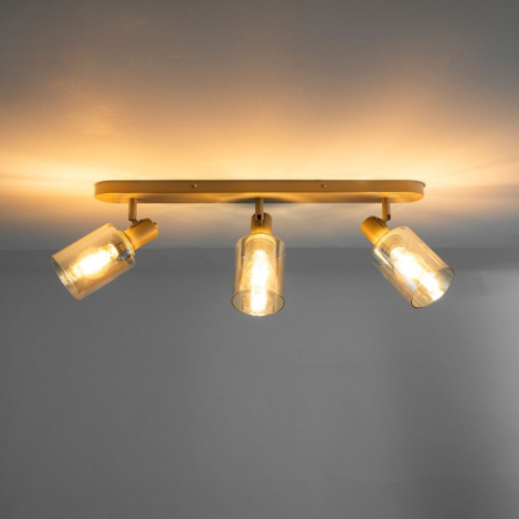 Langwerpige plafondlamp met 3 glazen kappen Sella beige - sfeerfoto