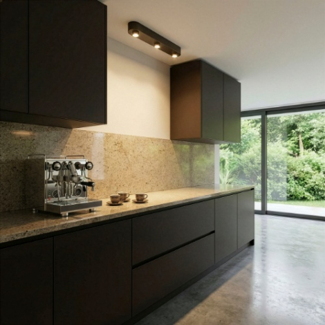 Langwerpige plafondlamp met 3 spots Cleo bruin - sfeerfoto