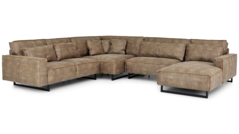 Groot hoekbankstel in stof en leer. Lazy