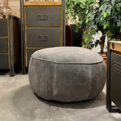 Leren poef rond in verschillende kleuren