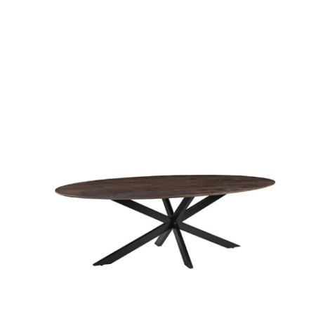 Ovale eettafel Jens mangohout 190 cm donkerbruin met spinpoot