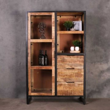 Vitrinekast van mangohout. 180cm hoog