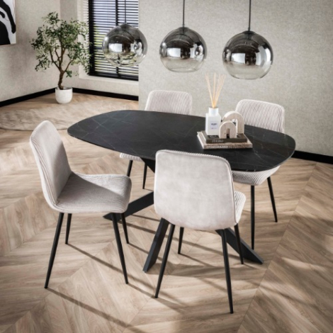 Melamine eettafel deens ovaal 150 cm Jules antraciet met spinpoot - sfeerfoto
