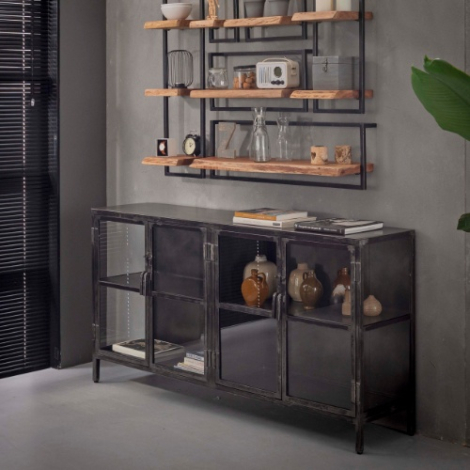 Metalen dressoir met glazen deuren 180 cm Edda antraciet - sfeerfoto