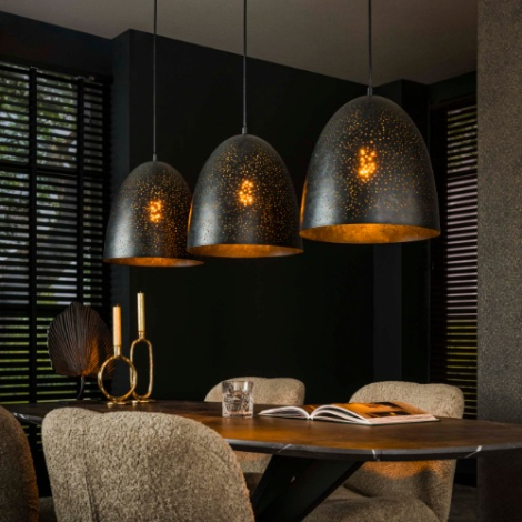 Metalen hanglamp met gaatjes 3 lampen Beno antraciet - sfeerfoto