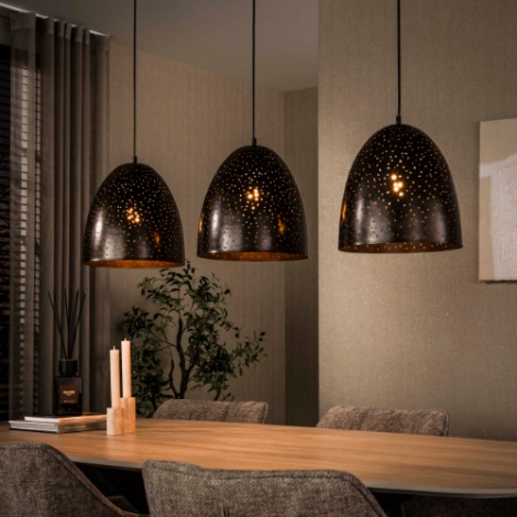 Metalen hanglamp met gaatjes 3 lampen Beno bruin - sfeerfoto