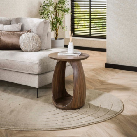 Organische bijzettafel acaciahout 45 cm Rena bruin - sfeerfoto