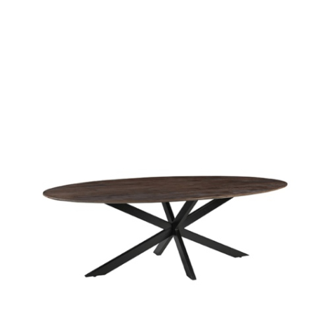 Ovale eettafel Jens mangohout 210 cm donkerbruin met spinpoot