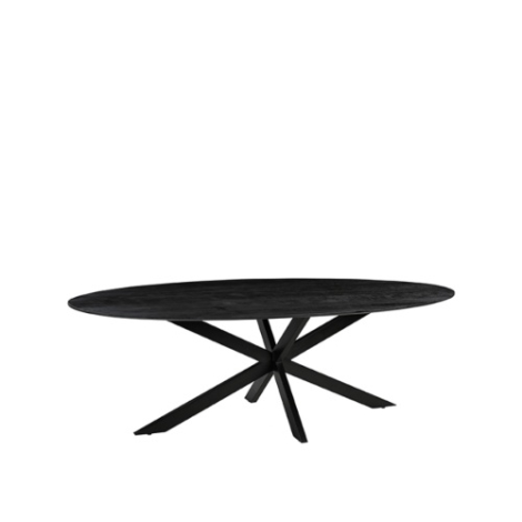 Ovale eettafel Jens mangohout 210 cm zwart met spinpoot
