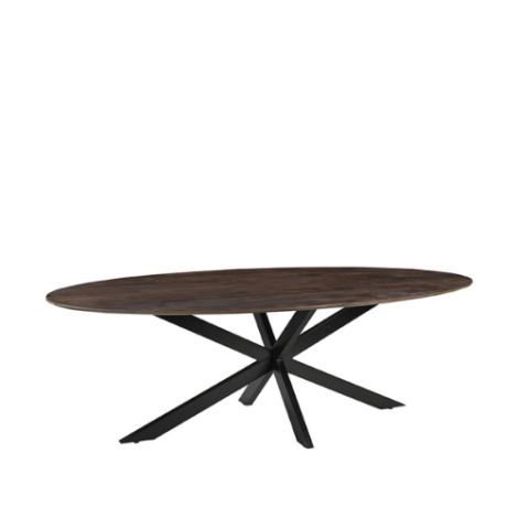 Ovale eettafel Jens mangohout 240 cm donkerbruin met spinpoot