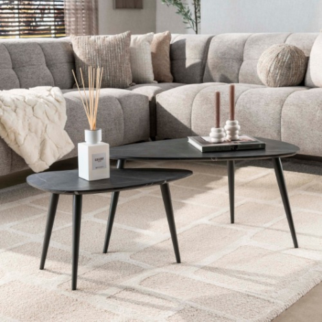 Peervormige salontafel antraciet natuursteenlook Jules set van 2 - sfeerfoto