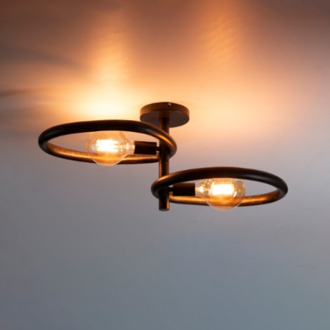 Plafondlamp zwart metaal met 2 draaibare lichtpunten Elio - sfeerfoto