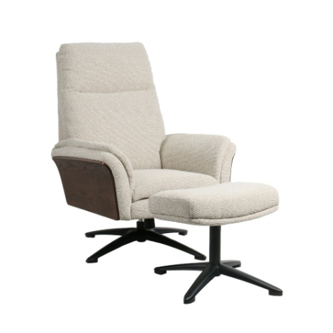 Relaxstoel met hocker Dion crème bouclé, draaibaar