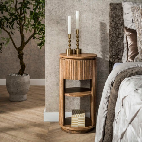 Rond nachtkastje met lade 30 cm Kira XS naturel - sfeerfoto