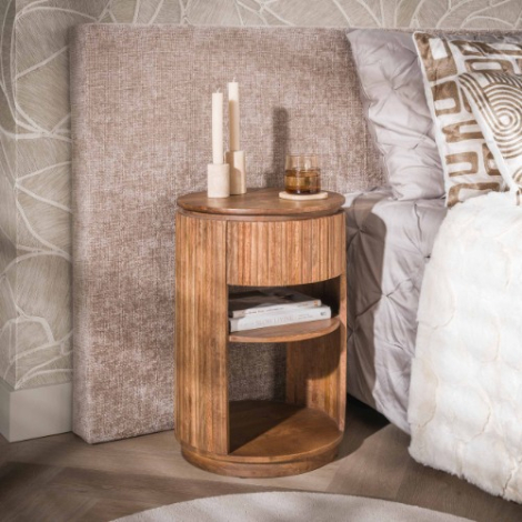 Rond nachtkastje met lade 40 cm Kira naturel - sfeerfoto