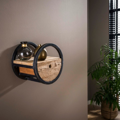 Rond wandschap met lade 30 cm Romy hardhout naturel - sfeerfoto