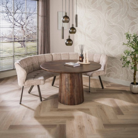 Ronde eetkamerbank 2-delig Arno beige - sfeerfoto