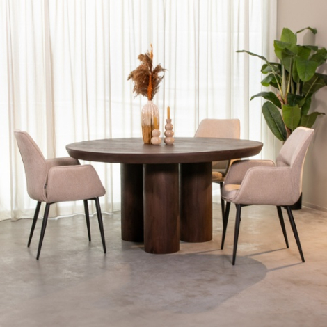 Ronde eettafel Doortje mangohout 150 cm donkerbruin